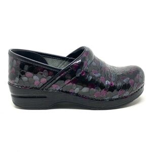 Dansko Professional Black Purple Dot Patent Leather Clogs Size Nursing Shoes